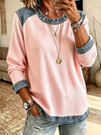 Women'S Casual Contrasting Color Waffle Top