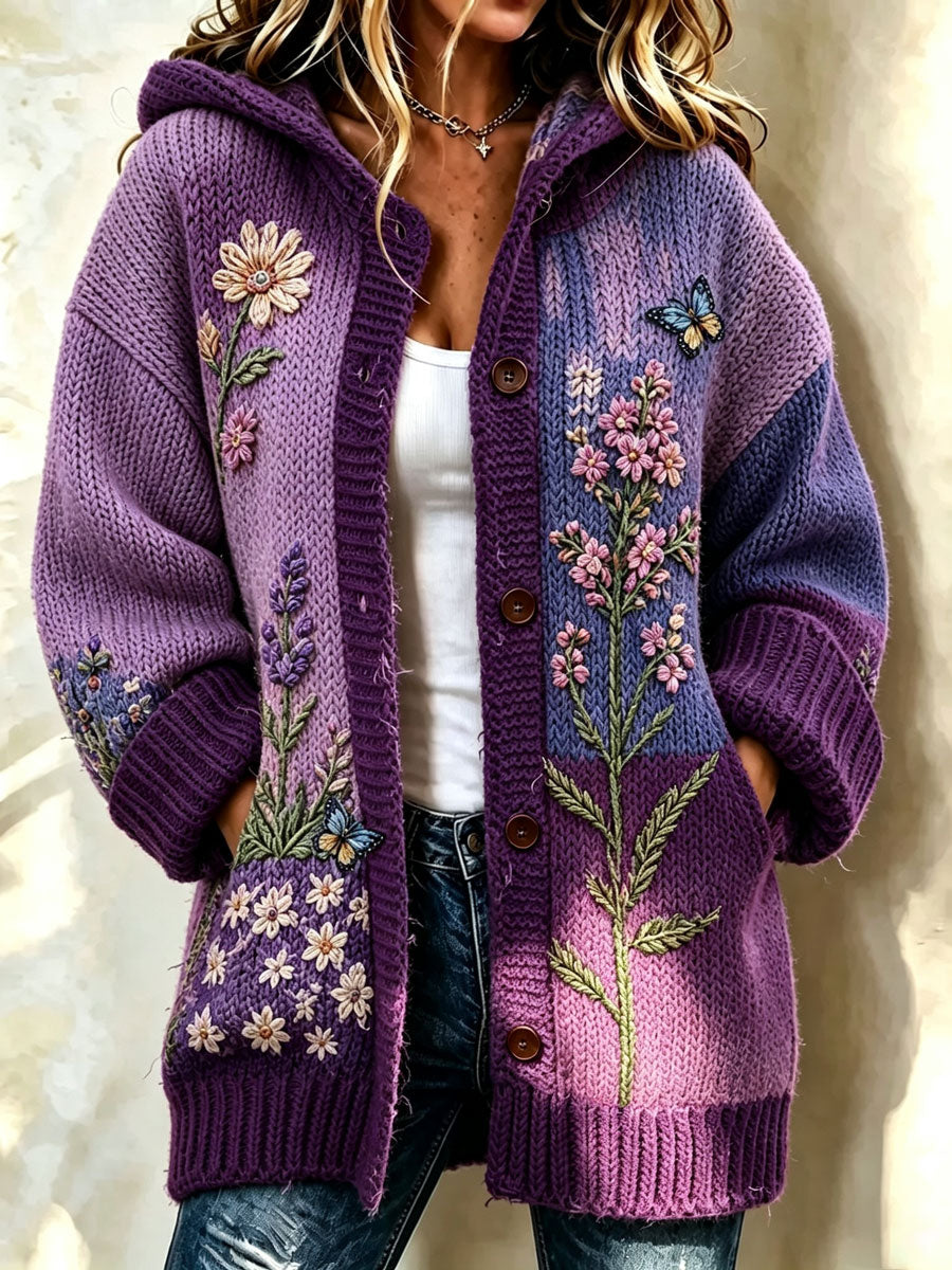 Women'S Breast Cancer Flower Pattern Long Sweater