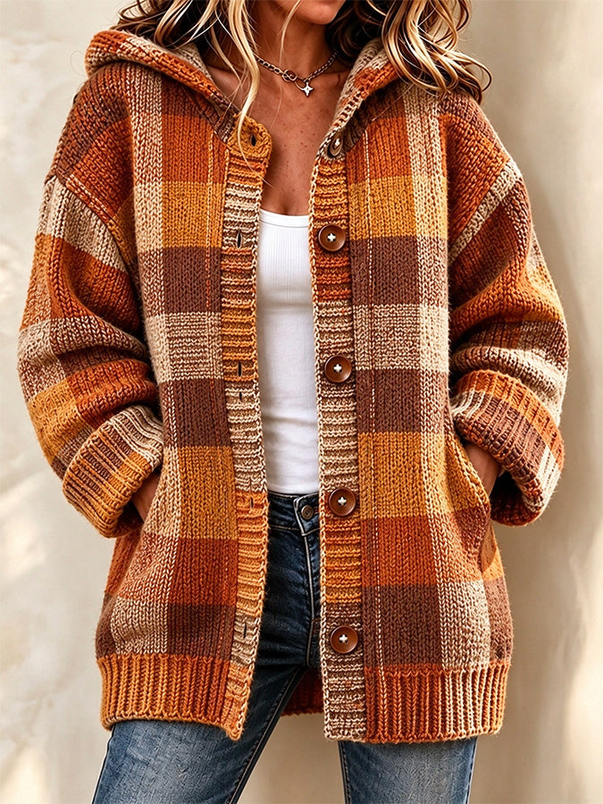 Women'S Autumn Vintage Plaid Printed Casual Cardigan