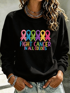 Women'S Casual Cancer Promotion Month Multi Color Round Neck Top