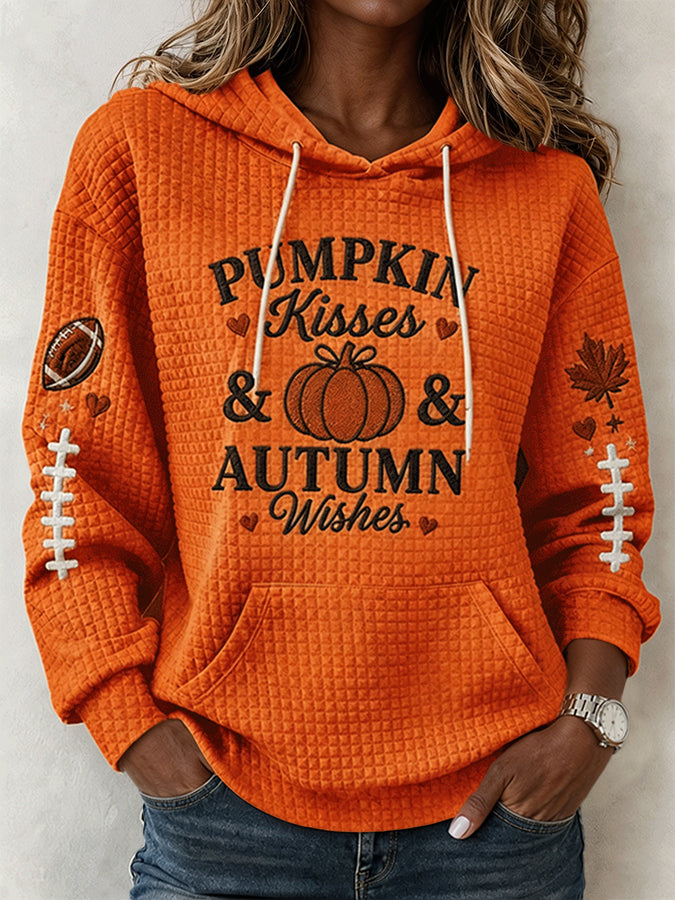 Women'S Pumpkin Kisses & Autumn Wishes Football Hoodie