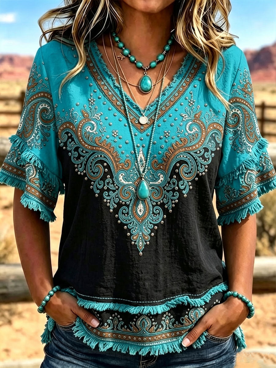 Women'S Western Style V-Neck Top
