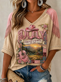 Women'S Country Legend Singer Tribute Mid-Length Sleeves V-Neck T-Shirt