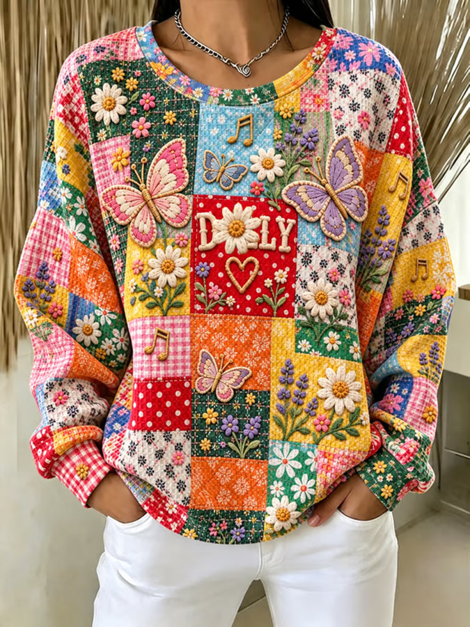 Women'S Art Print Waffle Sweatshirt