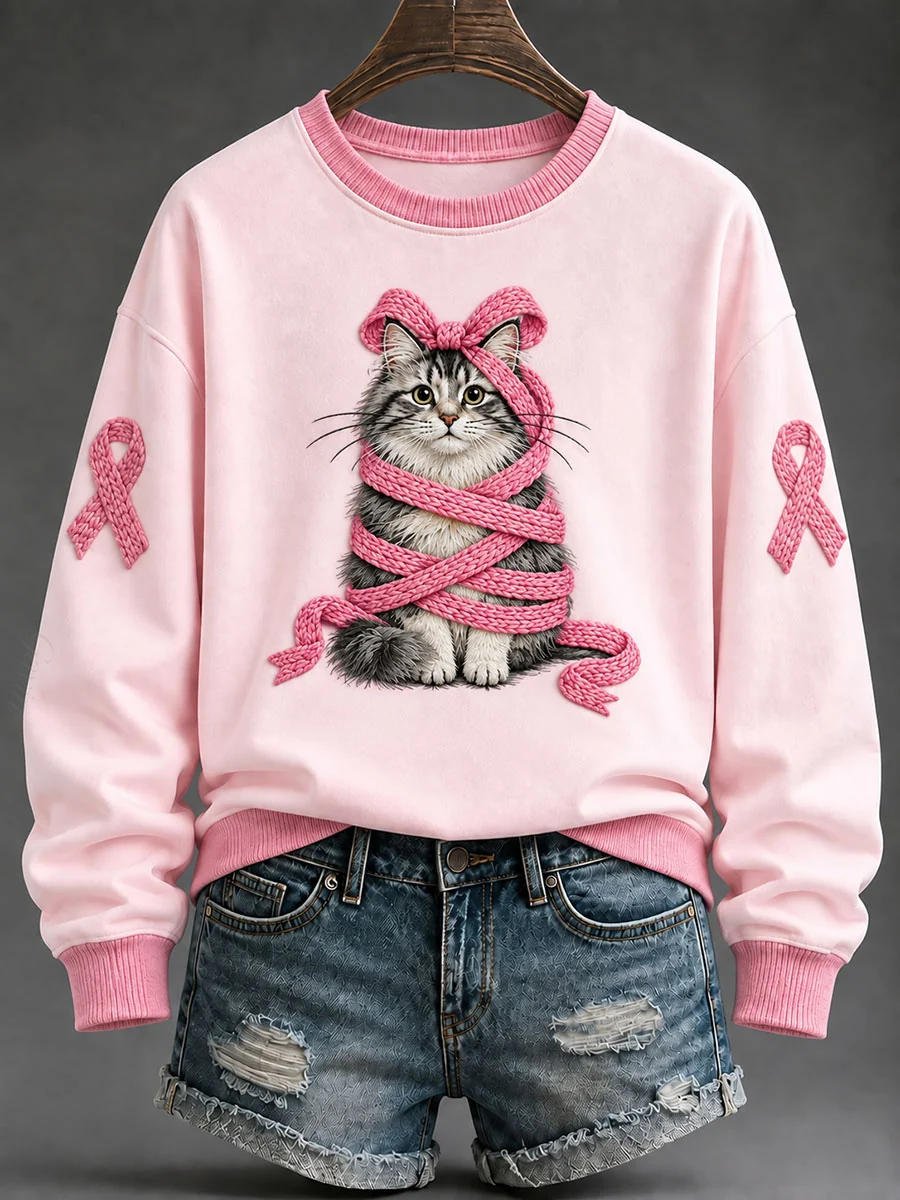 Women'S Breast Cancer Pink Ribbon Maine Print Casual Regular Sweatshirt