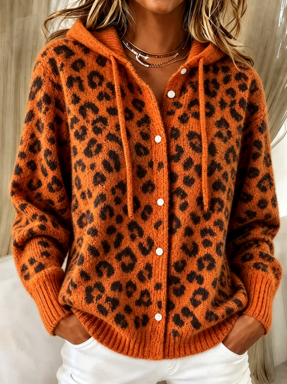Women'S Autumn Leopard Print Casual Printed Collar Cardigan
