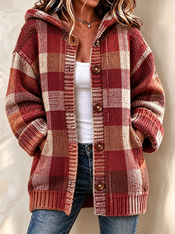 Women'S Autumn Vintage Plaid Printed Casual Cardigan