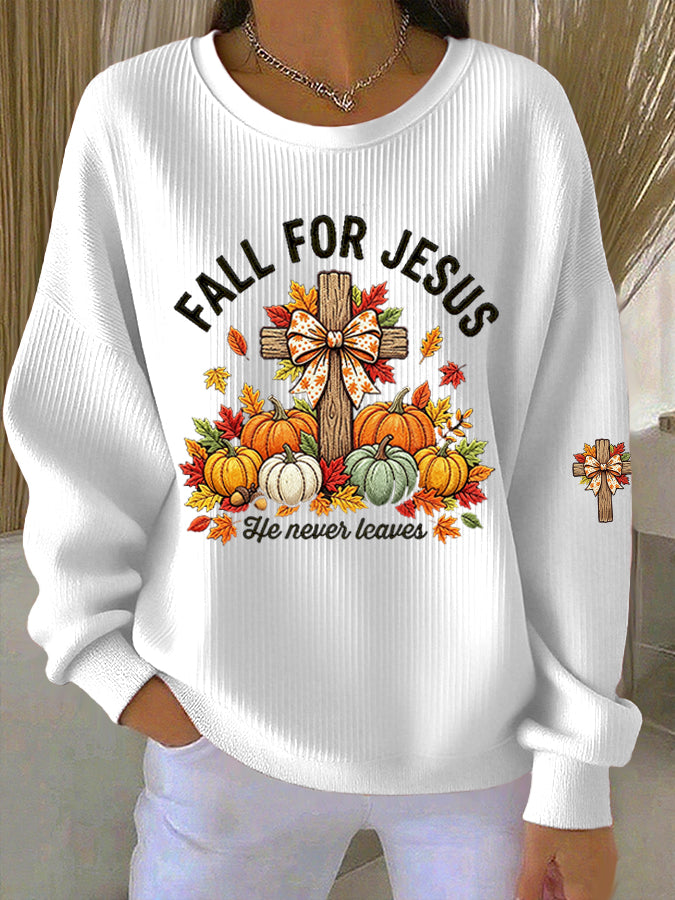 Women'S Fall For Jesus Print Casual Sweatshirt