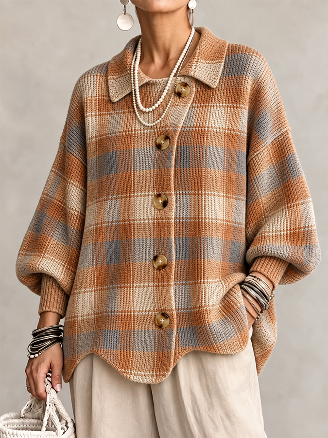 Women'S Plaid Printed Casual Sweater