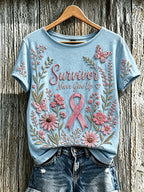 Women's Retro Breast Cancer Print T-shirt