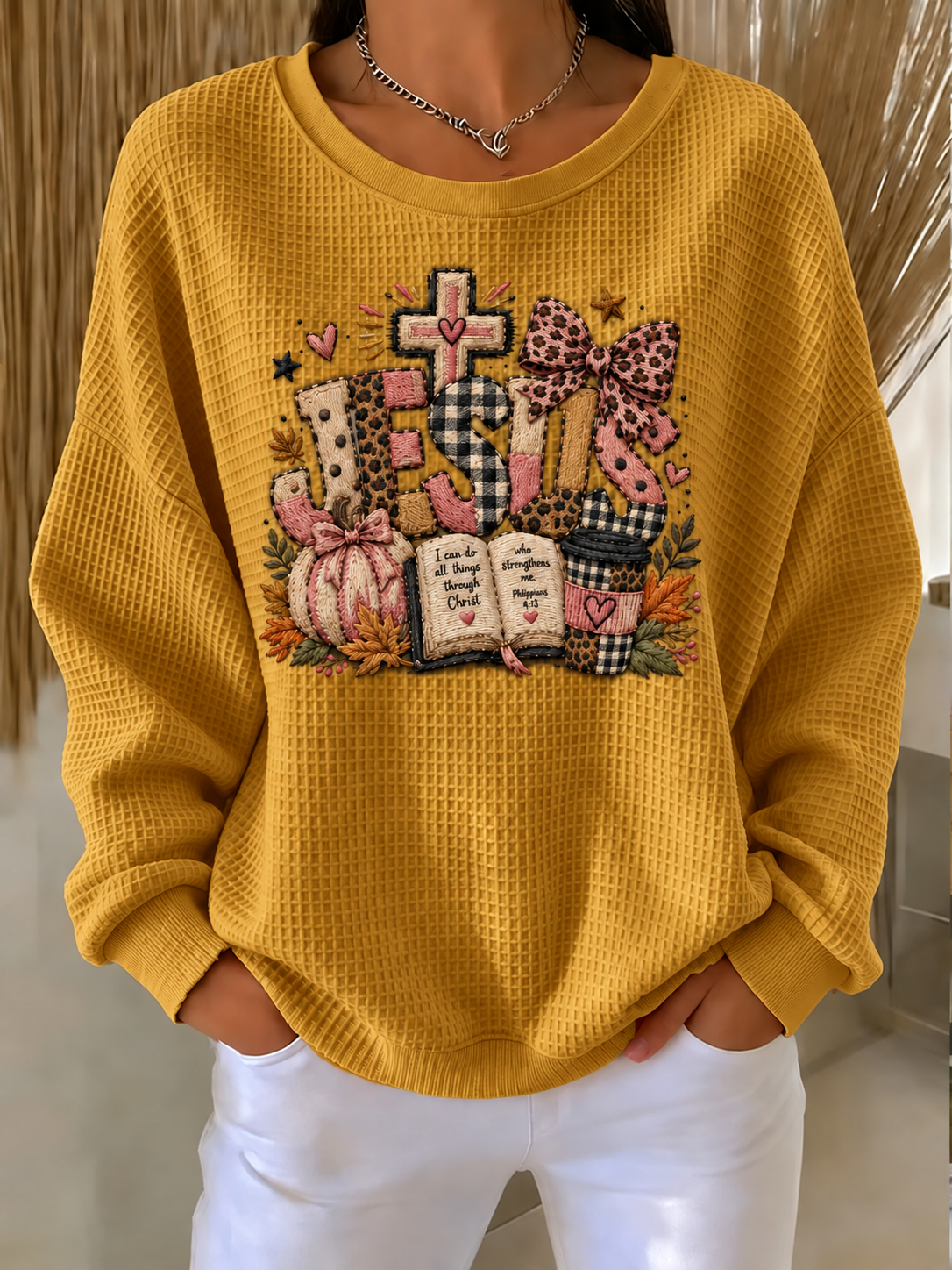 Women'S Autumn Season Waffle Sweatshirt