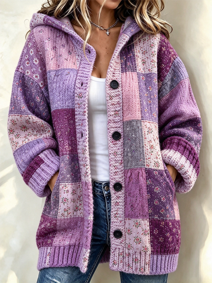 Women's Tennessee Country-Style Patchwork Knitted Cardigan
