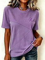 Disease Awareness Ribbon Stripe Print Women's Casual T-Shirt