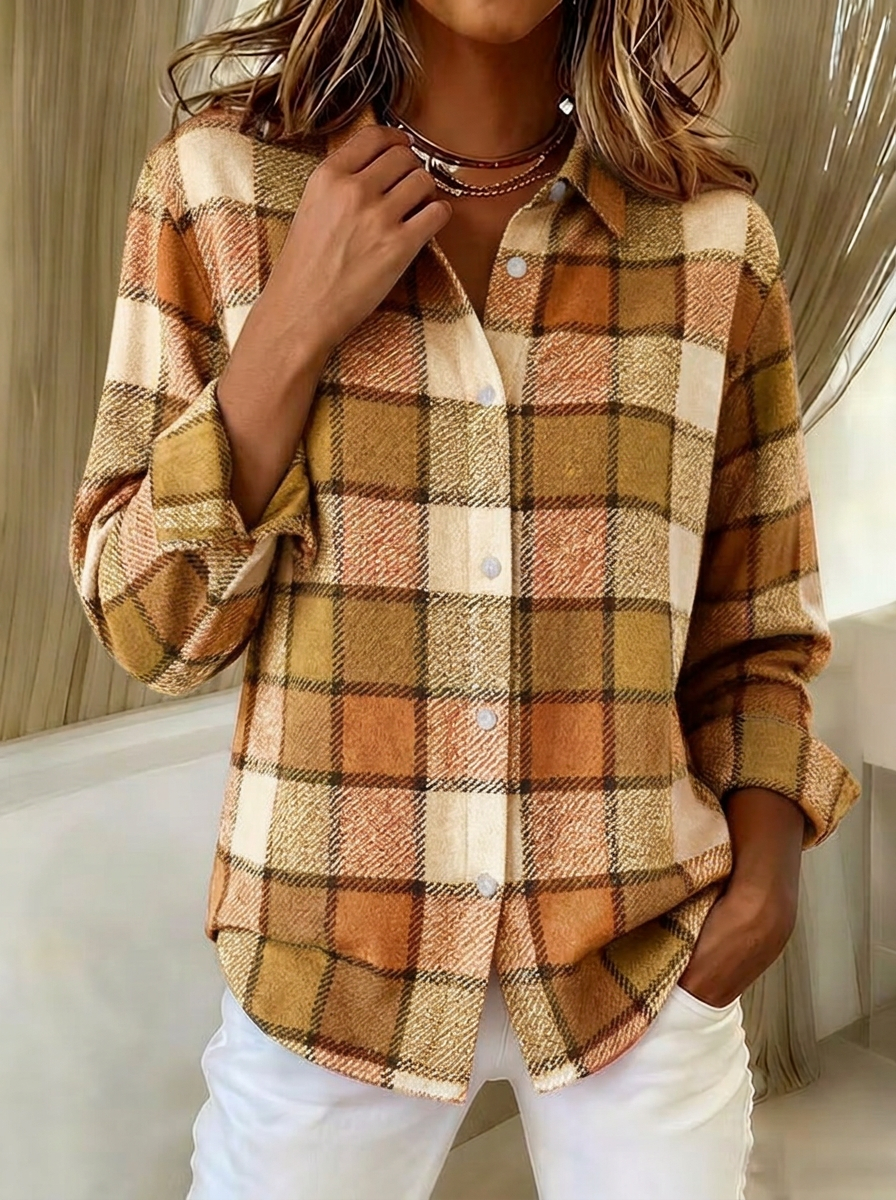 Women's Autumn Casual Plaid Pattern Printed Button-up Shirt
