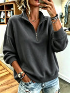 Women's Casual Stand Collar Plain Sweatshirt