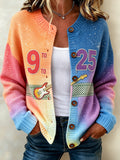Women'S 9/25 Printed Knitted Cardigan Top