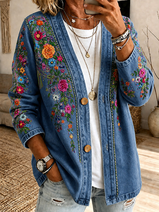 Women'S Floral Printed Casual Cardigan
