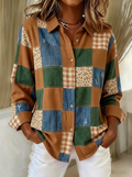 Women'S  Casual  Print Lapel Long Sleeve Shirt