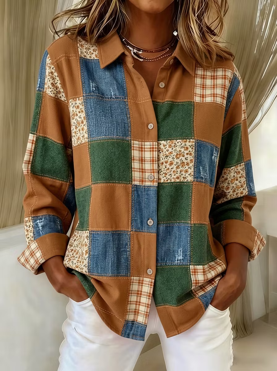 Women'S  Casual  Print Lapel Long Sleeve Shirt