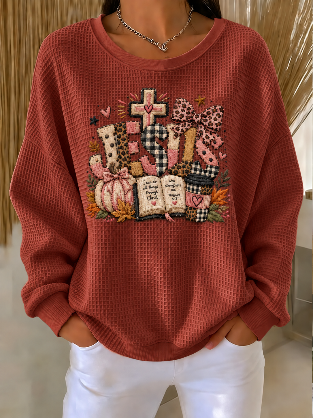 Women'S Autumn Season Waffle Sweatshirt