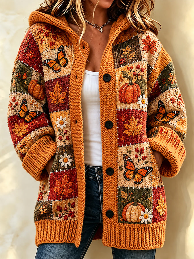 Women'S Autumn Butterfly Pumpkin Printed Casual Cardigan