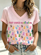 Women'S Fight Cancer In All Colors Print Short-Sleeve T-Shirt