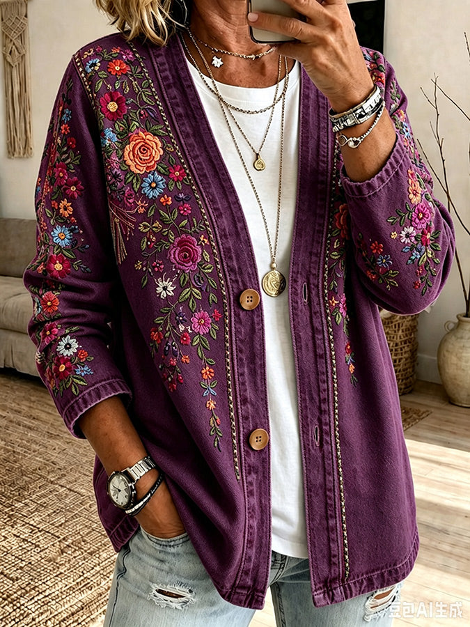 Women'S Floral Printed Casual Cardigan