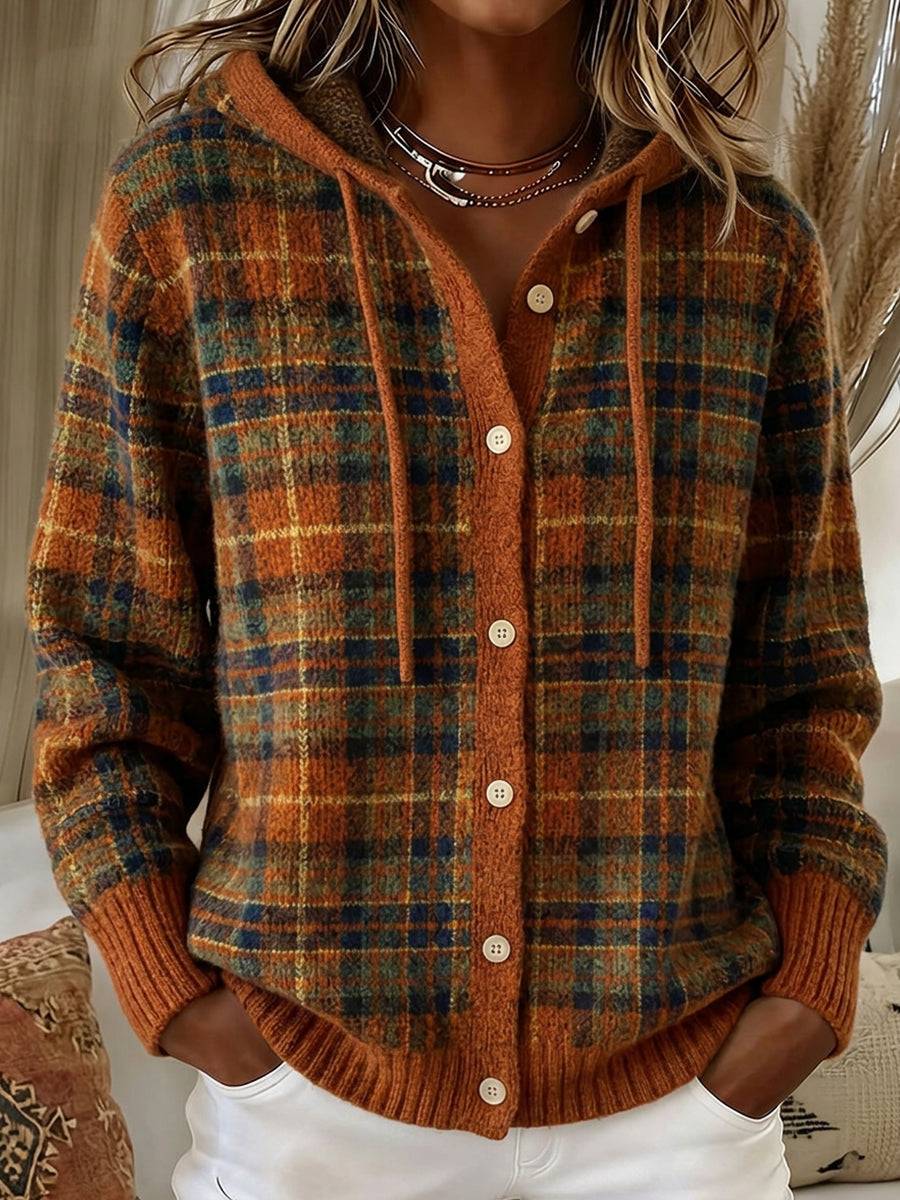 Women's artistic knitted hooded cardigan