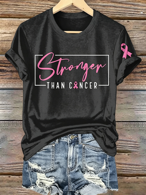 Pink Series Disease Health Awareness Public Welfare Printed Round Neck T-Shirt