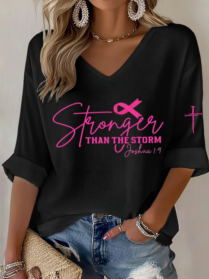 Women'S Stronger Than the Storm  Print Waffle  Top
