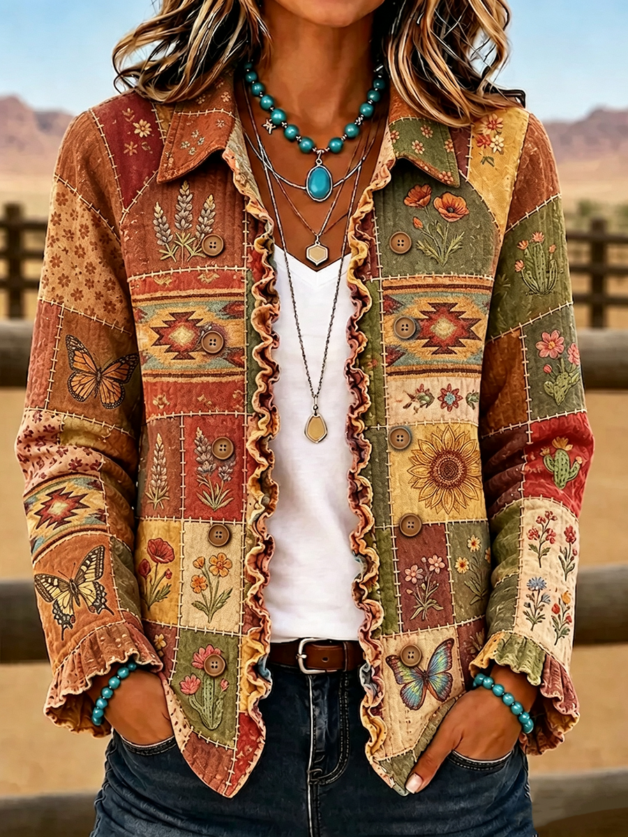 Women'S Butterfly Patterned Casual Western Style Jacket