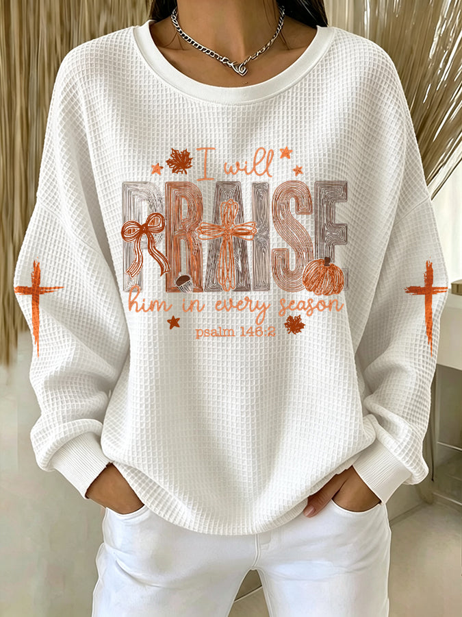 Women'S God Is Faithful In Every Season Waffle Sweatshirt