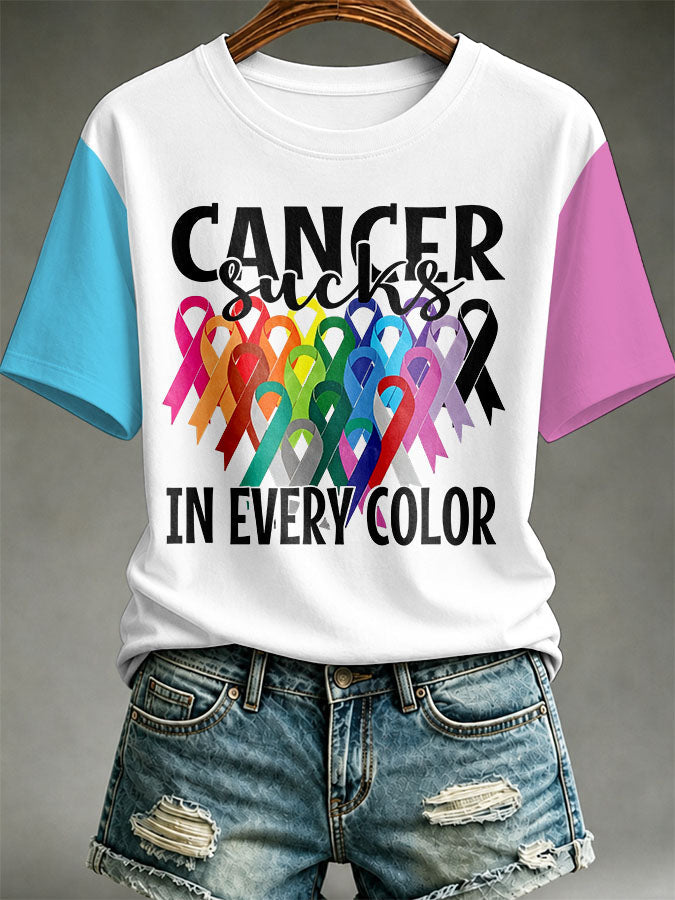 Women All Cancer Ribbons Awareness T-Shirt Cancer Sucks Print