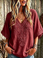 Women'S Cotton And Linen Floral Faith Casual Top