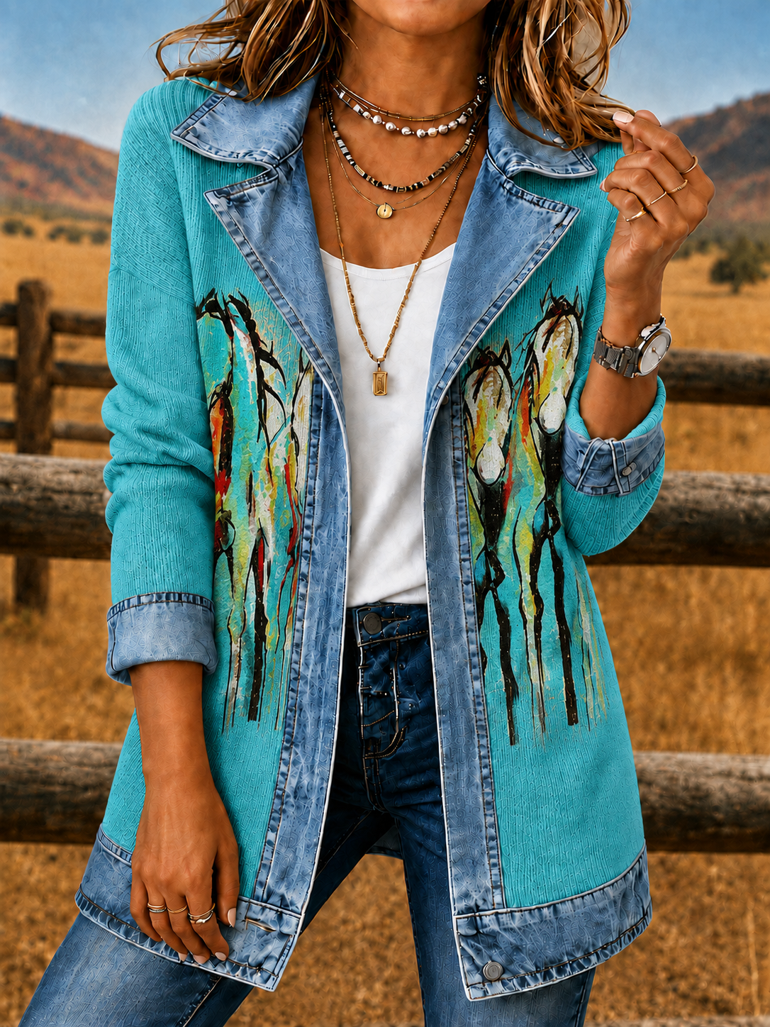 Women'S Western Horse Casual Striped Suit Jacket