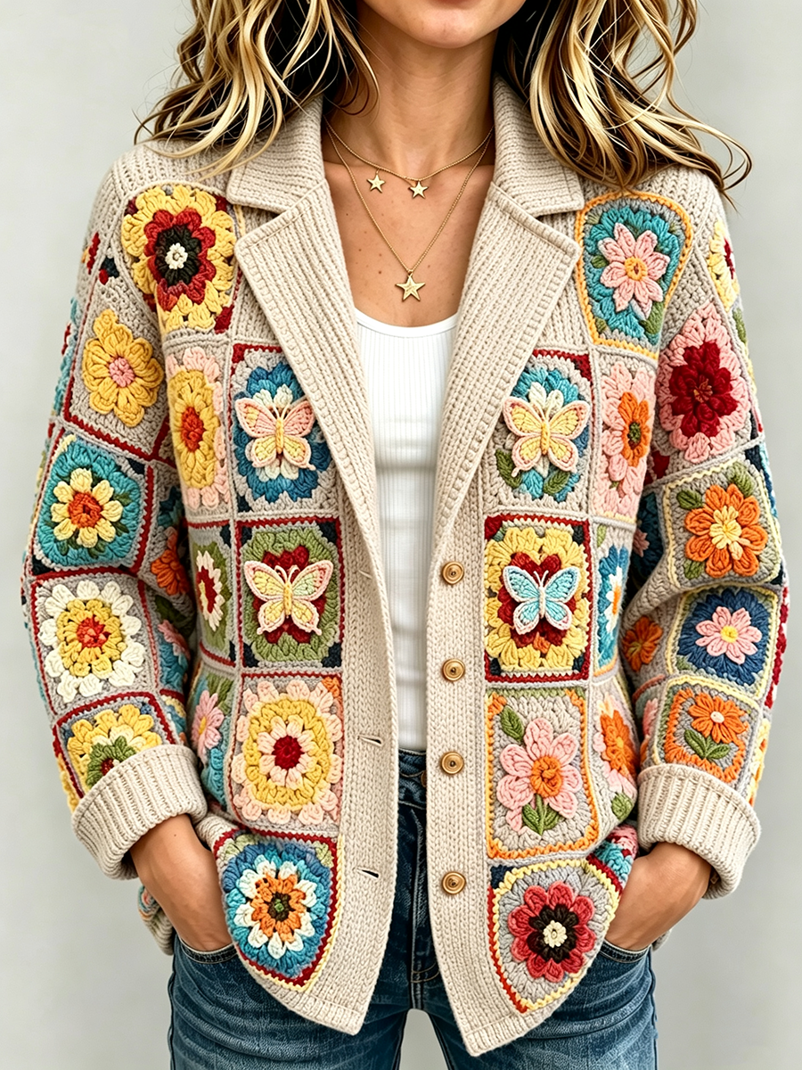 Women's Patchwork Art Knitted Cardigan