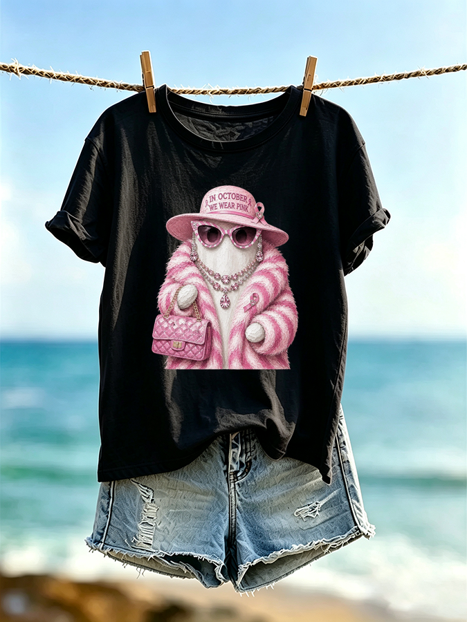 Women's In October We Wear Pink Printed Casual T-Shirt
