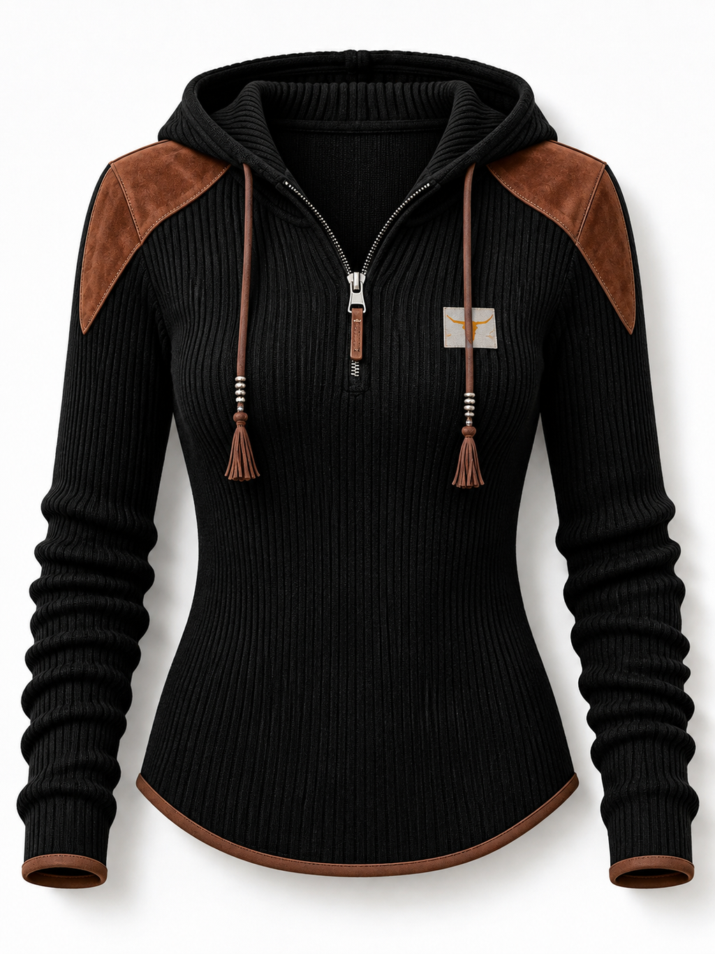 Women'S Contrasting Printed Zipper Hoodie