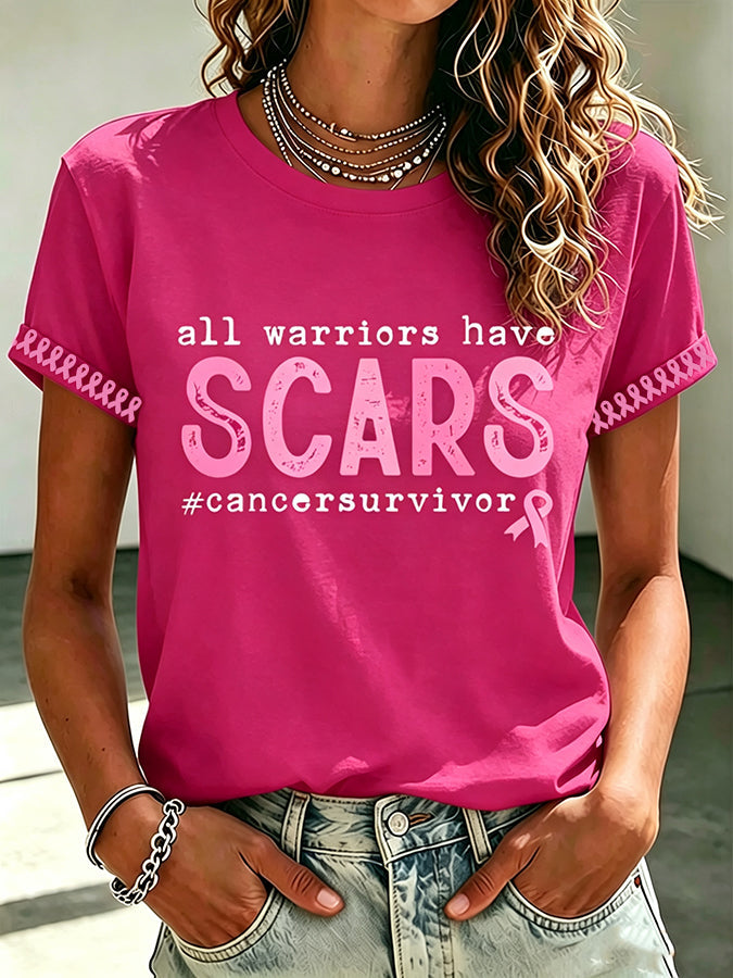 Women'S Retro Breast Cancer Printed T-Shirt