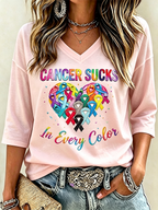 Women's Fight Cancer In All Colors Cancer Awareness Print T-shirt