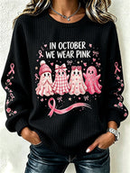 Women's Breast Cancer Print Crew Neck Check Sweatshirt