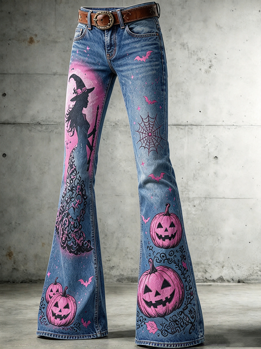 Women's Halloween Art Print Flared Trousers