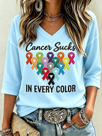 Women's Fight Cancer In All Colors Cancer Awareness Print T-shirt