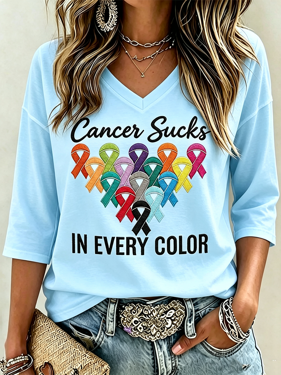 Women's Fight Cancer In All Colors Cancer Awareness Print T-shirt