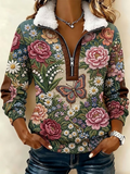 Women's Patchwork Art Plush Collar Top