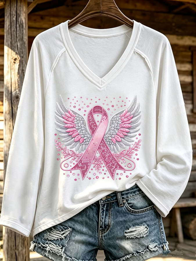 Women'S Breast Cancer Awareness Printed Long Sleeve T-Shirt