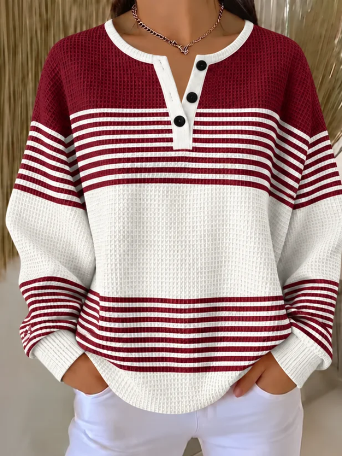 Women Abstract Henley Collar Printing Casual Spring/Fall Long Sleeve Sweatshirt
