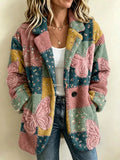 Women'S Butterfly and Floral-Themed Vintage Patchwork Sheepskin Coat