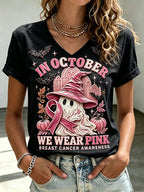 Women'S In October We Wear Pink Print Short-Sleeve T-Shirt