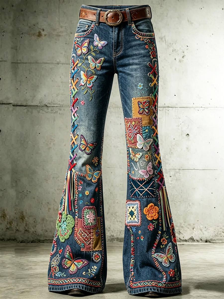 Women's Pink Art Print Flared Trousers